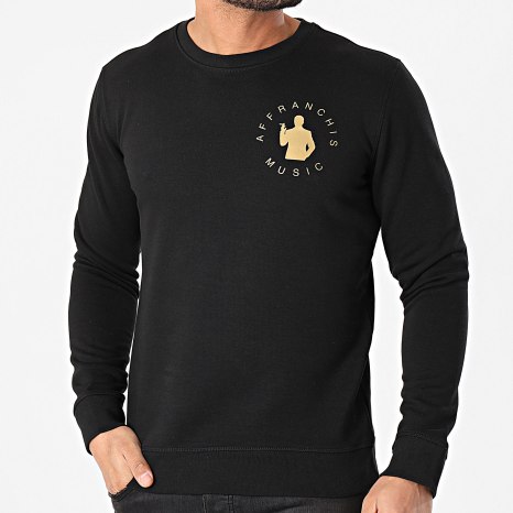 Fianso - Sudadera de cuello redondo con espalda silueta negro dorado