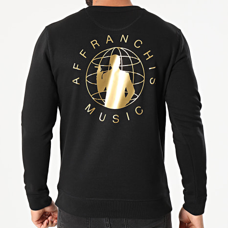 Fianso - Sudadera de cuello redondo con espalda silueta negro dorado