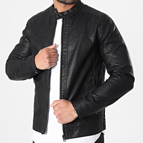 Jack And Jones - Veste Biker Simili Cuir Warner Noir