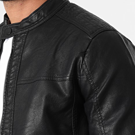 Jack And Jones - Veste Biker Simili Cuir Warner Noir