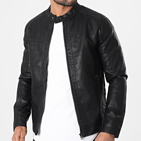 Jack And Jones - Veste Biker Simili Cuir Warner Noir