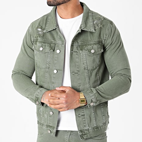 Frilivin - Conjunto super slim de chaqueta y vaqueros verde caqui