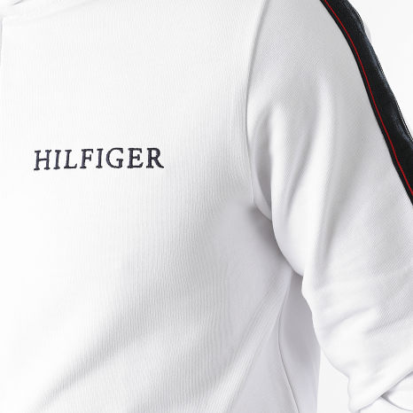 Tommy Hilfiger - Hilfiger 8723 Sudadera con capucha y cremallera con cinta grabada blanca