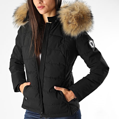 Comme Des Loups - Chaqueta de pluma cálida con capucha Budapest Black, mujer