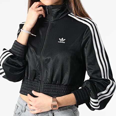 Adidas Originals - Women's Striped Crop Zip Jacket HF7535 Black