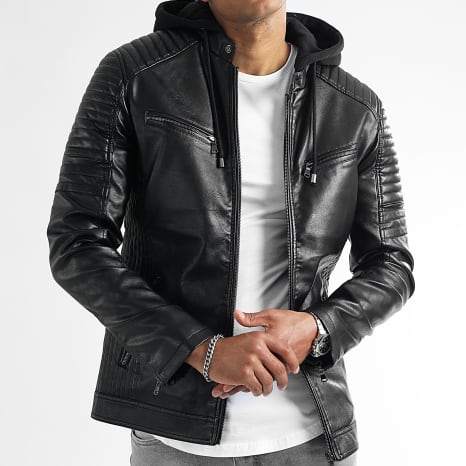 LBO - Chaqueta de piel sintética con capucha 0036 Negro