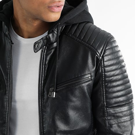 LBO - Chaqueta de piel sintética con capucha 0036 Negro