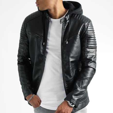 LBO - Chaqueta de piel sintética con capucha 0036 Negro