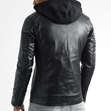 LBO - Chaqueta de piel sintética con capucha 0036 Negro