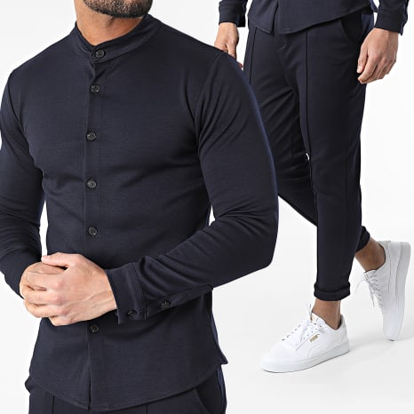 Frilivin - Ensemble Chemise Manches Longues Pantalon Bleu Marine