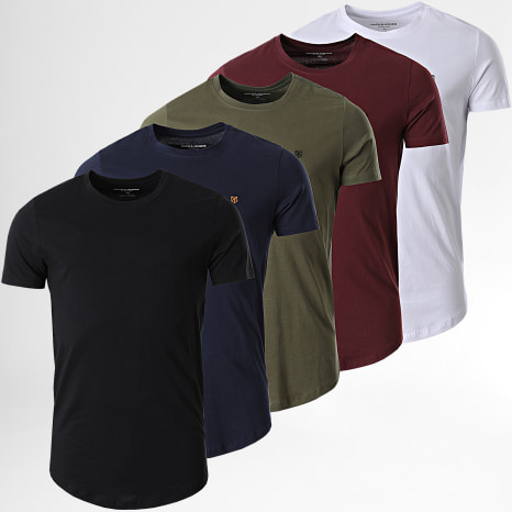 Jack And Jones - Lot De 5 Tee Shirts Oversize Brody Blanc Bleu Marine Noir Vert Kaki Bordeaux