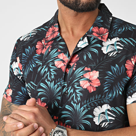 LBO - Camisa de manga corta con estampado floral 2370 Negro Verde Naranja Rojo