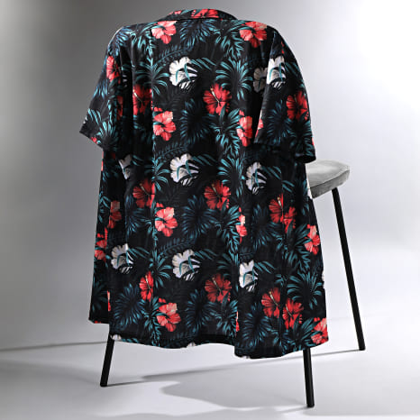 LBO - Camisa de manga corta con estampado floral 2370 Negro Verde Naranja Rojo
