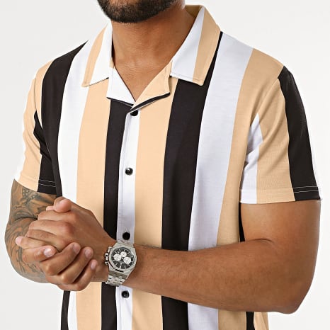 LBO - Camisa de rayas de manga corta 2371 Negro Blanco Beige