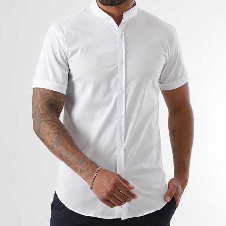 LBO - Slim Fit Mao Cuello Camisa de Manga Corta 2185 Blanco