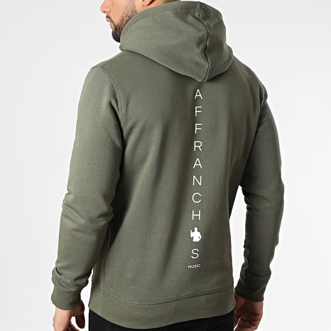 Affranchis Music - Sudadera con capucha con espalda vertical verde caqui blanco