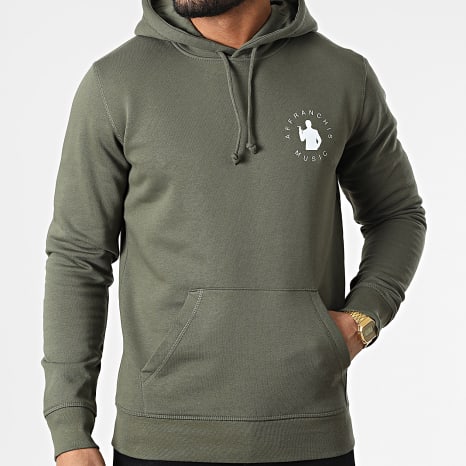 Affranchis Music - Sudadera con capucha con espalda vertical verde caqui blanco
