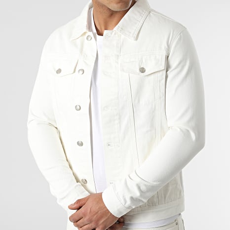 Frilivin - Conjunto de vaqueros beige claro y chaqueta vaquera