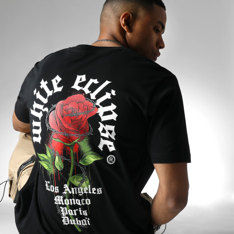 Luxury Lovers - Tee Shirt Oversize Large Roses Barbed Noir