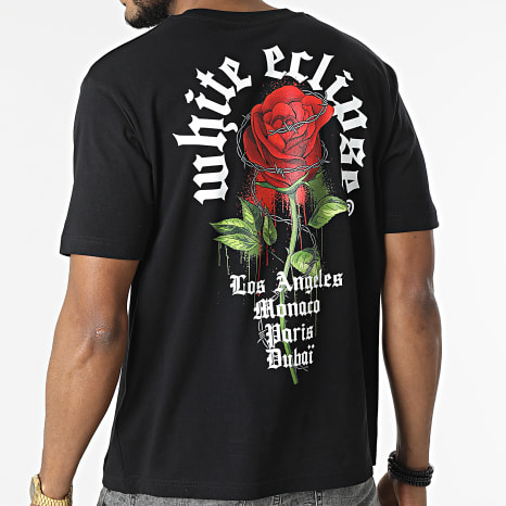 Luxury Lovers - Tee Shirt Oversize Large Roses Barbed Noir