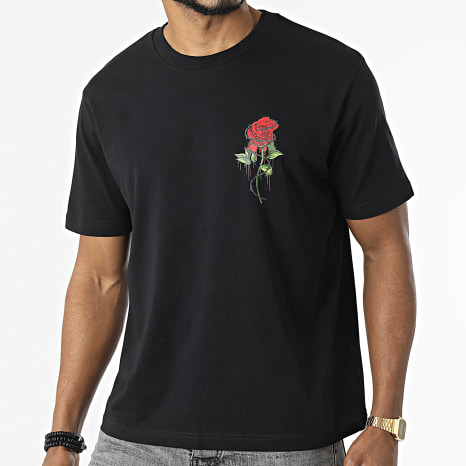 Luxury Lovers - Tee Shirt Oversize Large Roses Barbed Noir