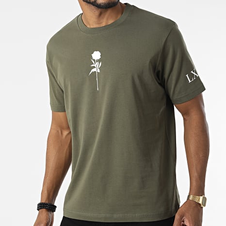 Luxury Lovers - Camiseta Oversize Large Roses Verde Caqui Blanco