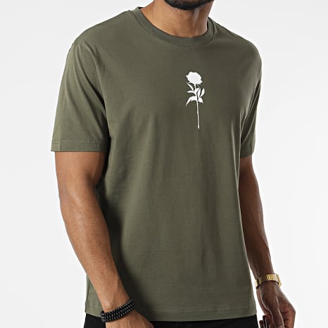 Luxury Lovers - Camiseta Oversize Large Roses Verde Caqui Blanco