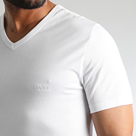 BOSS - Lot De 3 Tee Shirts Col V Classic 50475285 Blanc Noir Gris Chiné