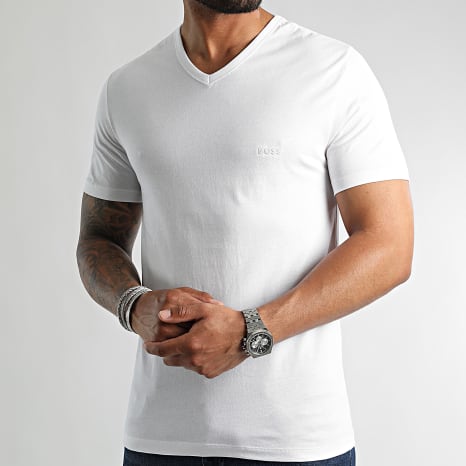 BOSS - Lot De 3 Tee Shirts Col V Classic 50475285 Blanc Noir Gris Chiné
