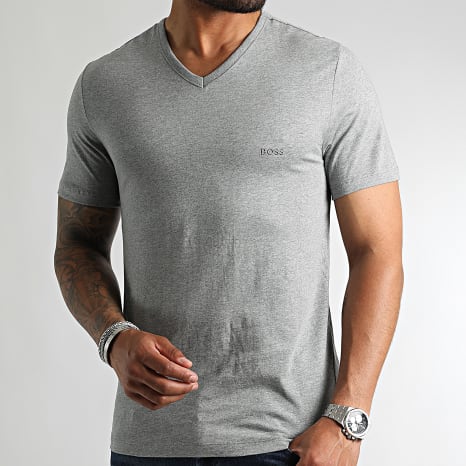 BOSS - Lot De 3 Tee Shirts Col V Classic 50475285 Blanc Noir Gris Chiné