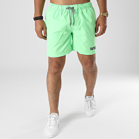NASA - Short De Bain Worm Logo 2 Vert Fluo Noir