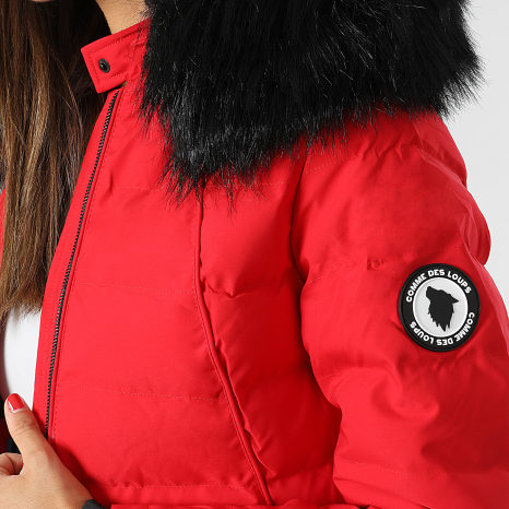 Comme Des Loups - Donsjack met capuchon voor dames Boedapest Rood Zwart