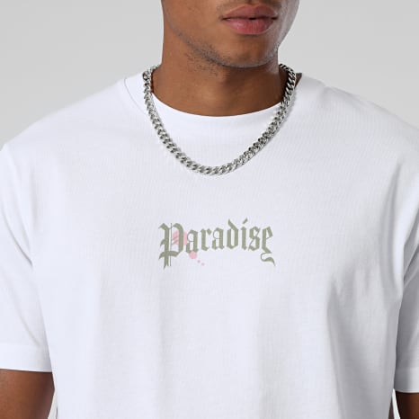 Luxury Lovers - Tee Shirt Oversize Large Paradise Roses Clothing Blanc