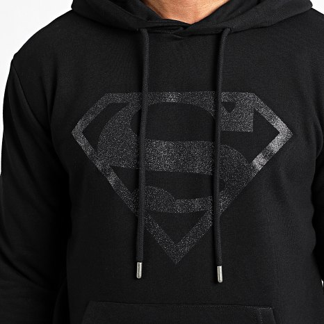 Warner - Felpa con cappuccio Superman Logo Glitter Nero