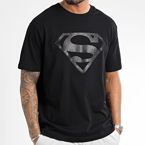 Superman - Tee Shirt Oversize Glitter Logo Superman Noir
