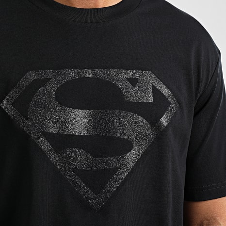 Superman - Tee Shirt Oversize Glitter Logo Superman Noir