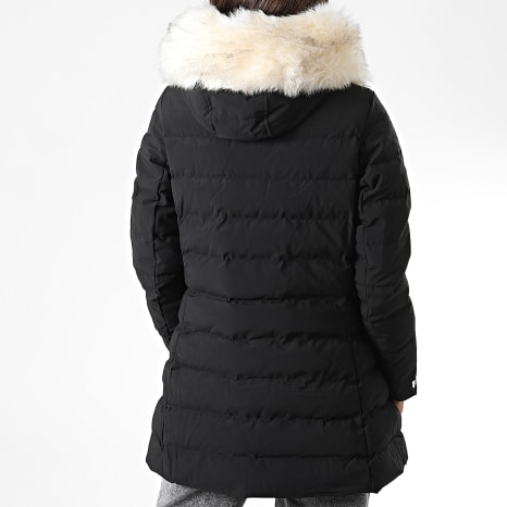 Comme Des Loups - Chaquetón Calentador con Capucha y Piel para Mujer Estocolmo Negro Blanco
