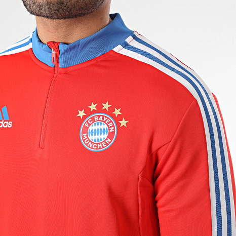 Adidas Sportswear - Sweat Col Zippé A Bandes FC Bayern Munich HU1280 Rouge Bleu