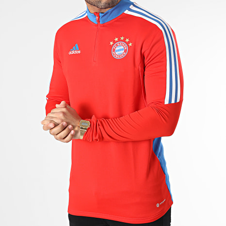 Adidas Sportswear - Sweat Col Zippé A Bandes FC Bayern Munich HU1280 Rouge Bleu