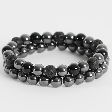 LBO - Lot De 2 Bracelets Perles 8mm Noir