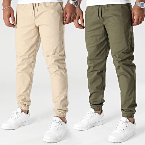 Frilivin - Set di 2 pantaloni jogger beige verde kaki