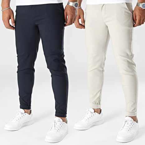 Frilivin - Set di 2 pantaloni chino beige e marini