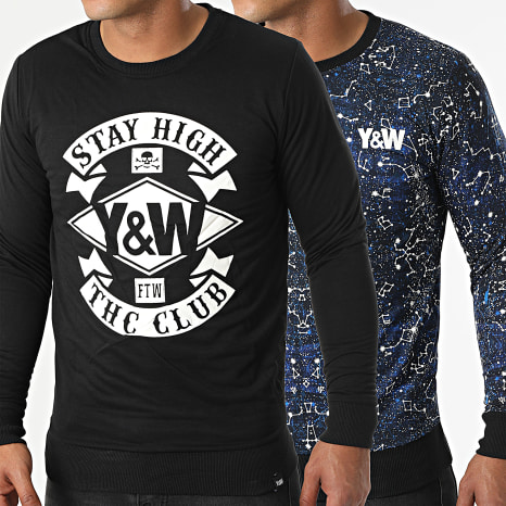 Y et W - Constellation Sudadera Cuello Redondo Negro Azul Marino Reversible