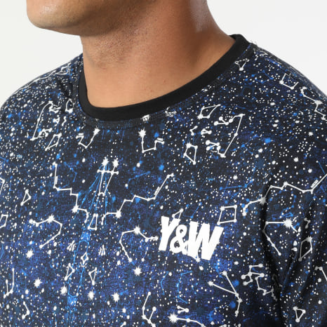 Y et W - Constellation Camiseta Manga Larga Negro Azul Marino Reversible