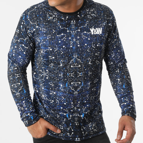 Y et W - Constellation Camiseta Manga Larga Negro Azul Marino Reversible