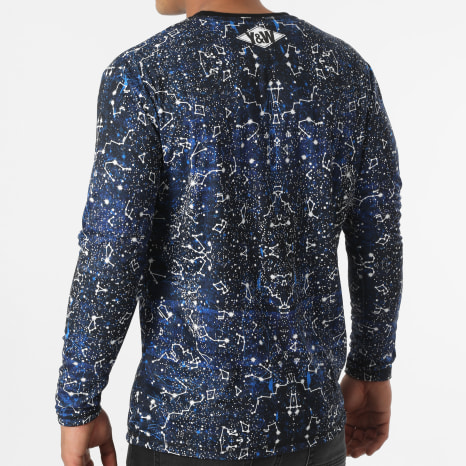 Y et W - Constellation Camiseta Manga Larga Negro Azul Marino Reversible