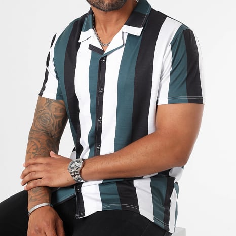 LBO - 2988 Camisa de Manga Corta a Rayas Negro Blanco Verde
