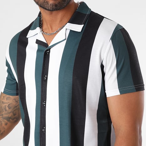 LBO - 2988 Camisa de Manga Corta a Rayas Negro Blanco Verde