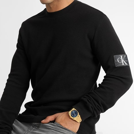 Calvin Klein - Sudadera Crewneck Monograma Insignia Waffle 3485 Negro