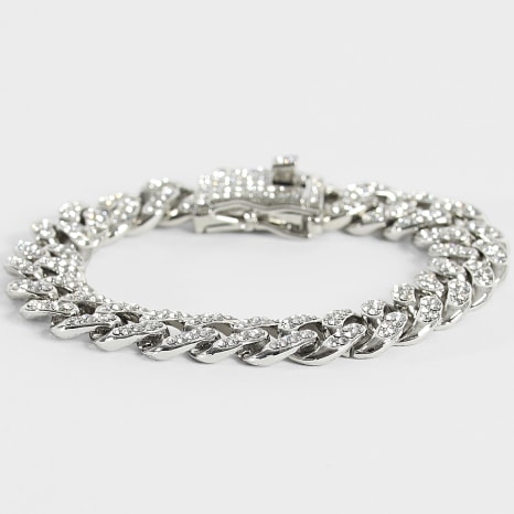 LBO - Bracciale cubano a maglie di strass d'argento da 13 mm